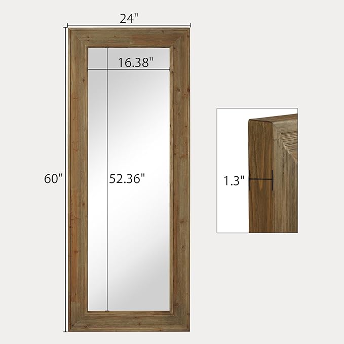 WallBeyond Full Length Mirror Rustic Wood Framed, 24 x 60 inch Farmhouse Wall - Image 8