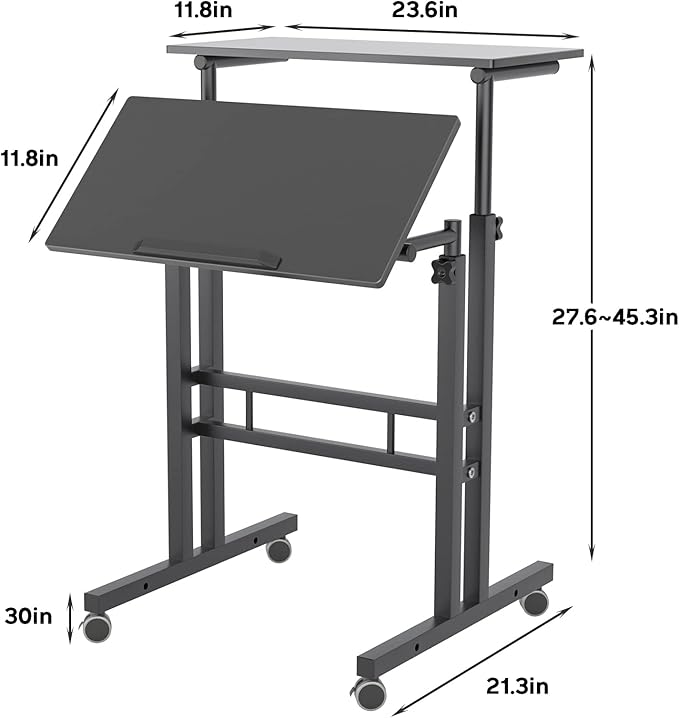 soges 23.6inches Height Adjustable Desk Laptop Desk on The Wheels, Rolling - Image 3