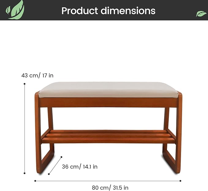 Solid Wood Shoe Rack, 2 Tier Shoe Storage Bench - Image 2