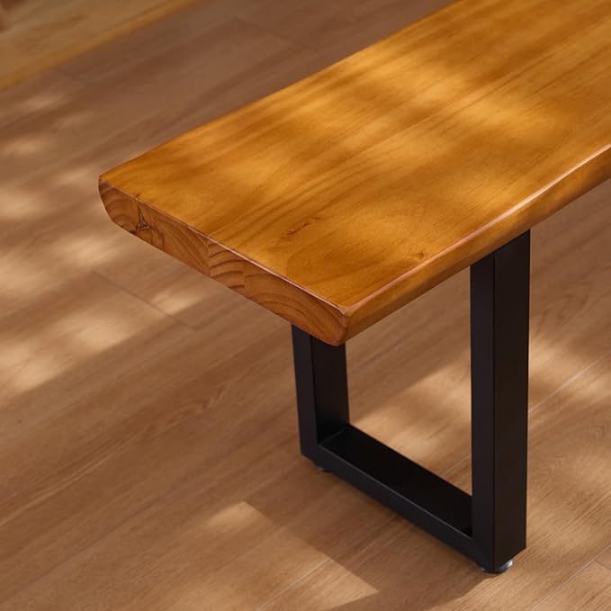 Solid Wood Top Bench with Metal Legs Durable Long Bench - Image 8