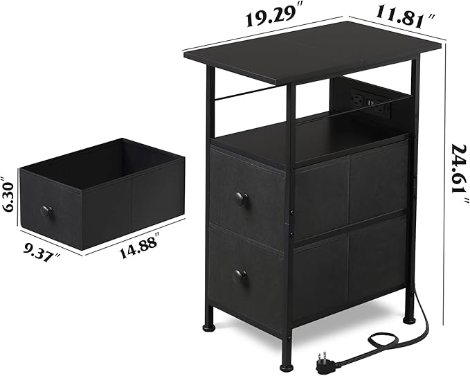 WLIVE Nightstand Set of 2 with Charging Station, End Table Sets with LED Lights - Image 3