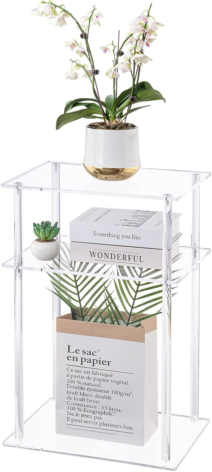 HMYHUM Clear Acrylic End Table, 3-Tier Side Table/Nightstand, 15.7" L x 11.8" W by HMYHUM