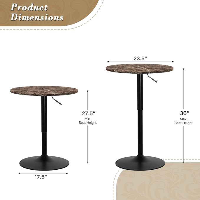 Athena Collection Modern Bar Table Round Top Height Adjustable, Tall Bistro Pub - Image 3