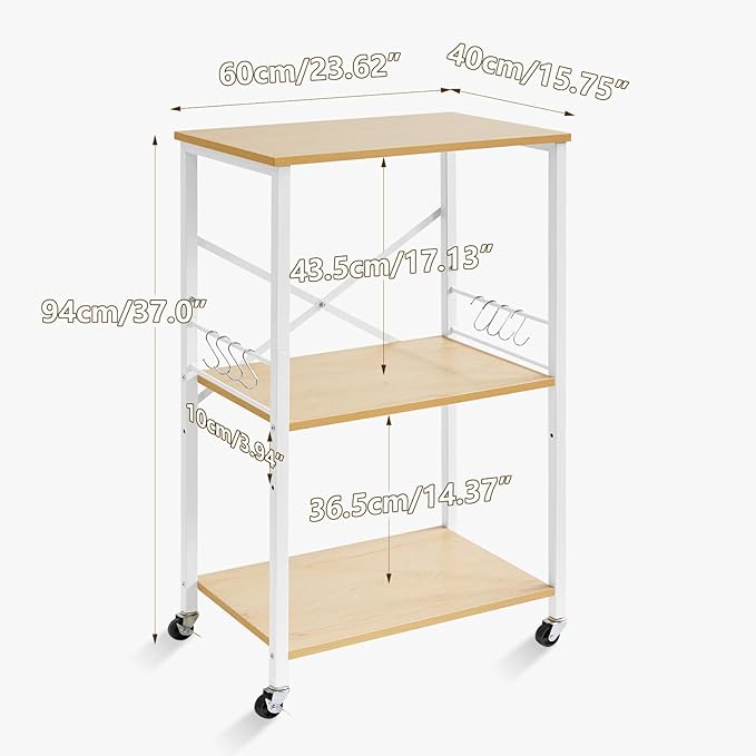 IBUYKE Kitchen Shelf Cart, 3-Tier Microwave Oven Stand, Baker’s Rack - Image 3