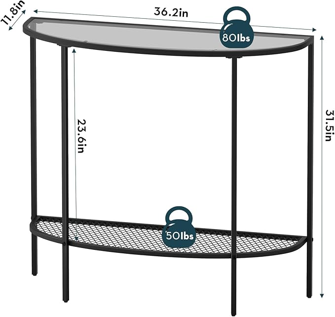 SAYGOER Glass Console Table 2 Tier Half Moon Entryway Table Modern Couch Table - Image 2