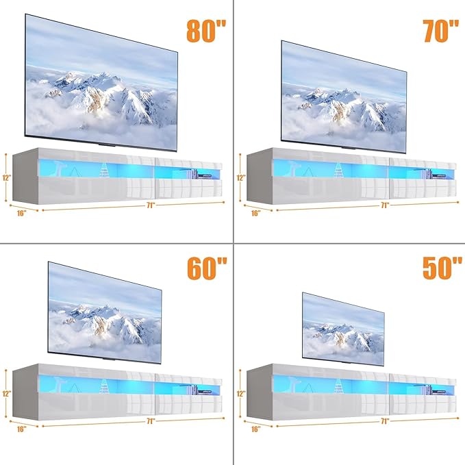 Floating TV Stand with Led Lights, 71 inch Wall Mounted TV Shelf with Power - Image 5