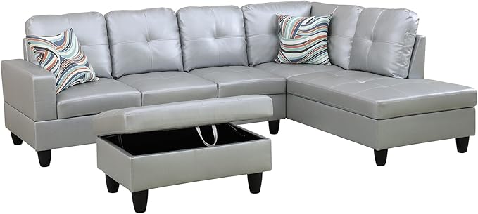 Couches for Living Room PU Leather L Shaped Couch Comfy 3 Pieces Sectional Sofa - Image 3
