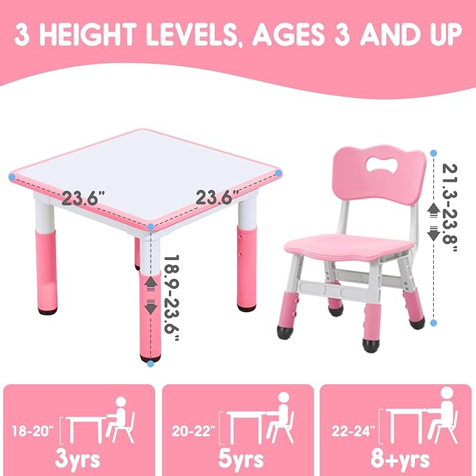 Kids Table & Chair Set with Adjustable Toddler-Safe Non-Slip Legs, Activity & - Image 5