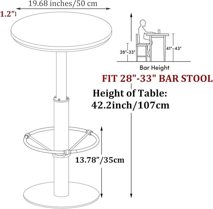 LOKKHAN 42" Tall Rustic Industrial Bar Table-19.68" Dia Round Wooden Top Metal - Image 3