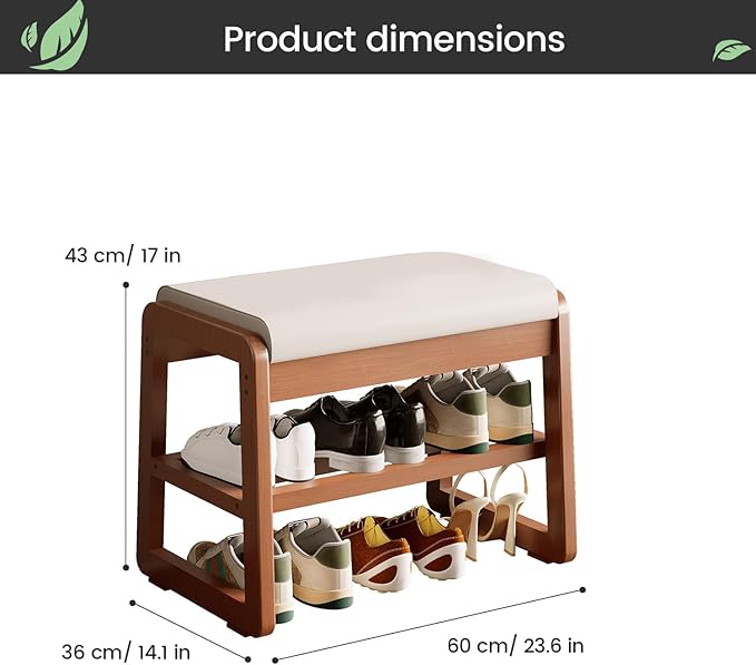 Solid Wood Shoe Rack, 2 Tier Shoe Storage Bench - Image 2
