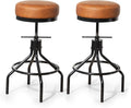 Industrial Bar Stools Set of 2 Adjustable Swivel Round Barstools Modern PU by Unknown