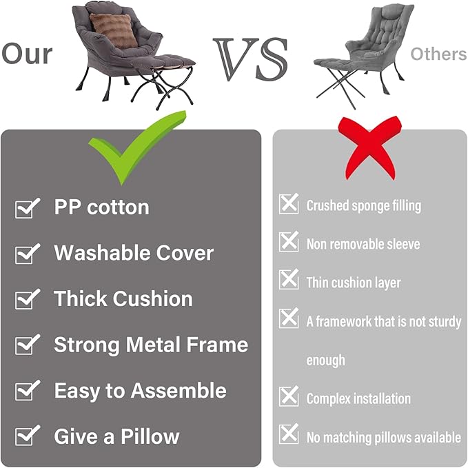 Large Lazy Chair with Ottoman, Accent Reading Chair with a Throw Pillow - Image 5