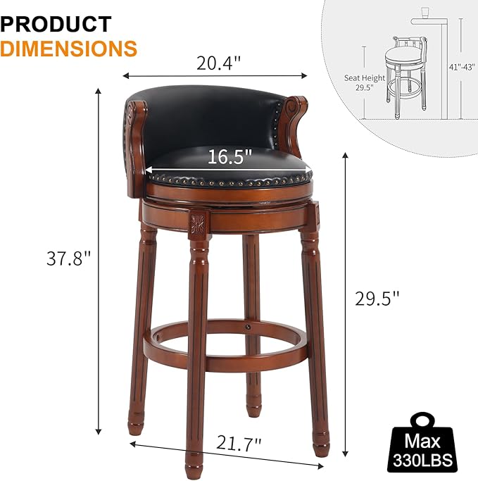 Cow top Leather Wooden Bar Stools, 29.5" Bar Height Bar Chair - Image 2