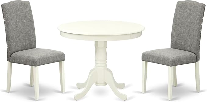 East West Furniture ANEN3-LWH-06 3 Piece Kitchen Table Set Contains a Round by EastWestFurniture