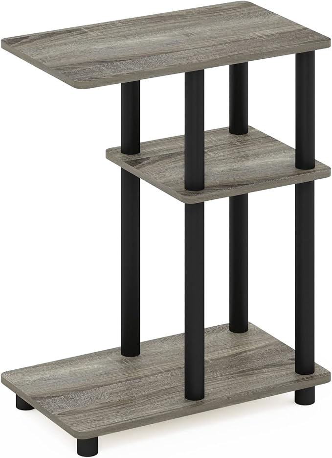 Furinno Turn-N-Tube C-Shape Sofa Side Table, French Oak/Black - Image 5
