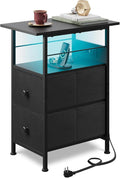 WLIVE Narrow Side Table with Charging Station, End Table with LED Light by WLIVE