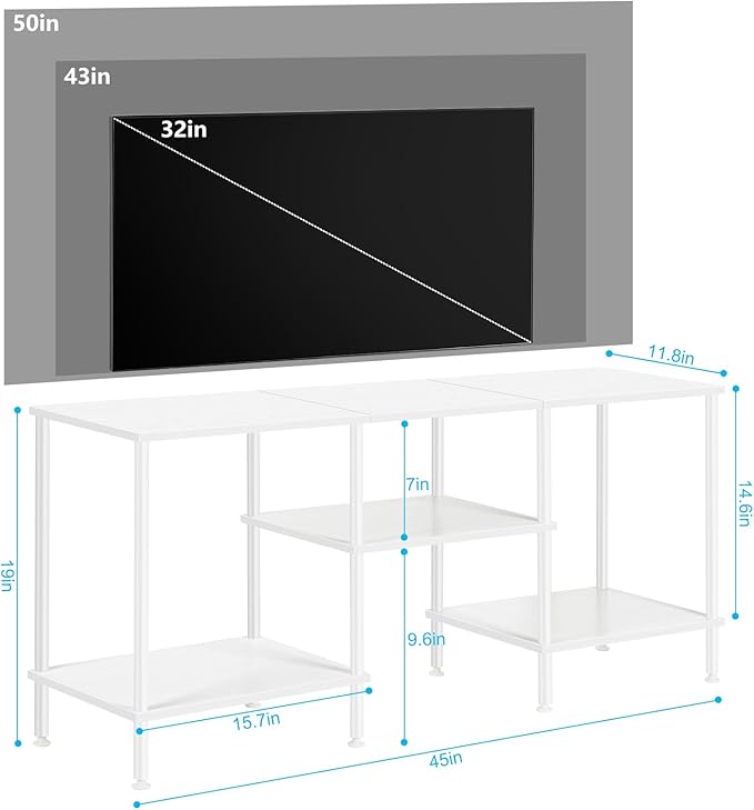 BTY White TV Stand for Bedroom 3 Tier Small Entertainment Center - Image 2