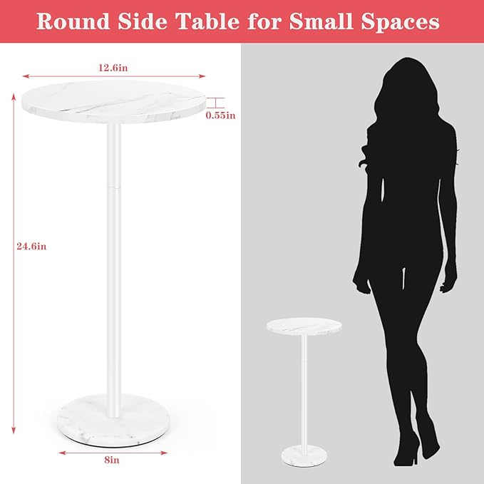 White Round Side Table Small End Table Set of 2 Modern Accent Table Pedestal - Image 2