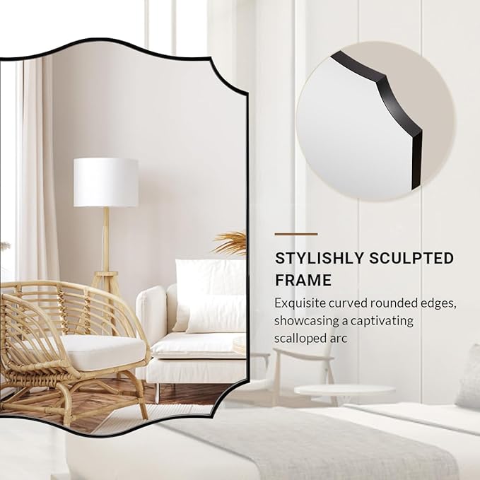 ANDY STAR Matte Black Bathroom Mirror, 24x32 Inch Scalloped Mirror - Image 8