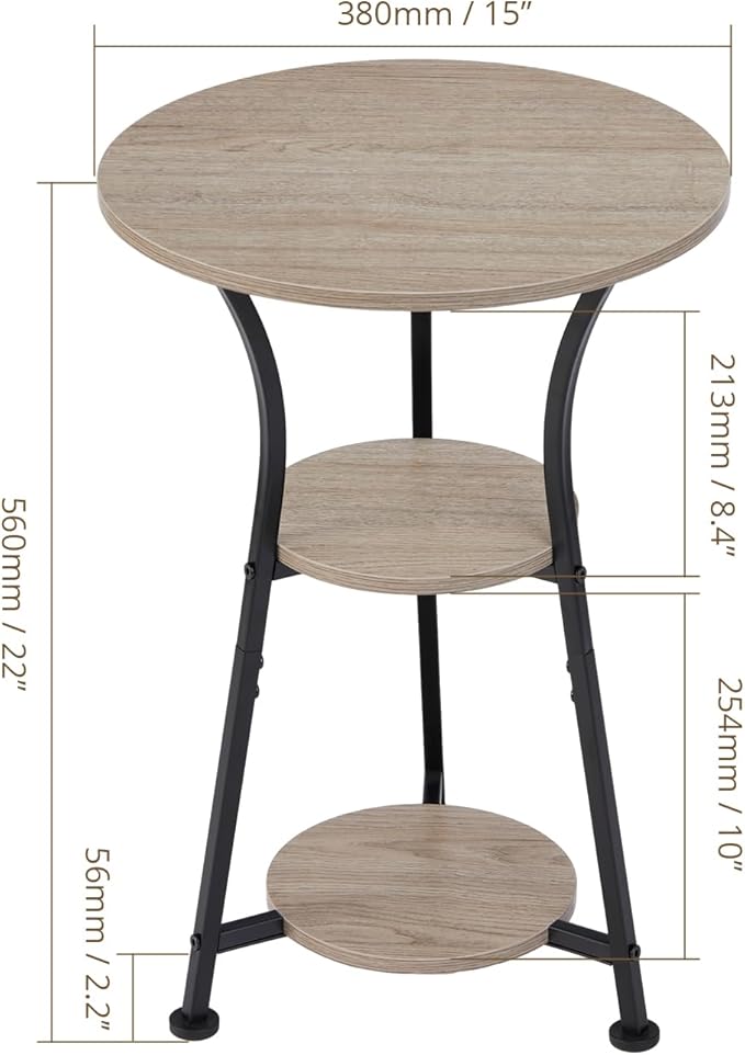 Dulcii Round Side Table for Narrow and Small Spaces, 3 Tier Small Round End - Image 3