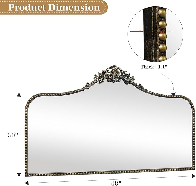 G-LEAF Vintage Baroque Mirror 48"X30", Victorian Antique Mirror - Image 5