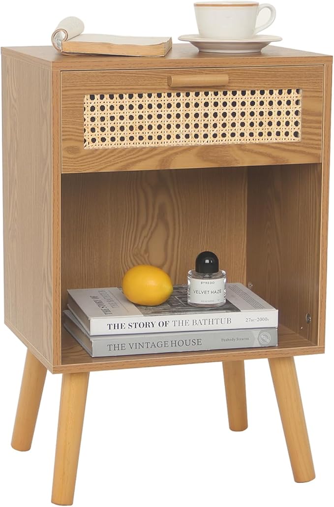 Mid Century Modern Nightstand, Rattan Bedside Table by MaxSmeo