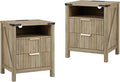 Fluted Nightstand with Charging Station Set of 2-20 Inch Wide Farmhouse Bedside by BuildHom