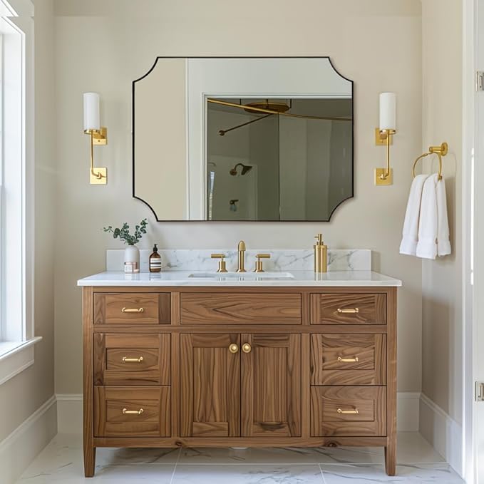 ANDY STAR 30x40 Inch Bathroom Mirror, Brushed Bronze Rectangle Scalloped Mirror - Image 3