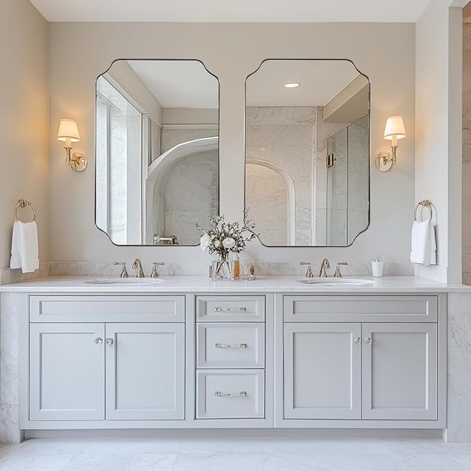 ANDY STAR 26x38 Inch Mirror for Bathroom, Brushed Nickel Scalloped Rectangle - Image 8