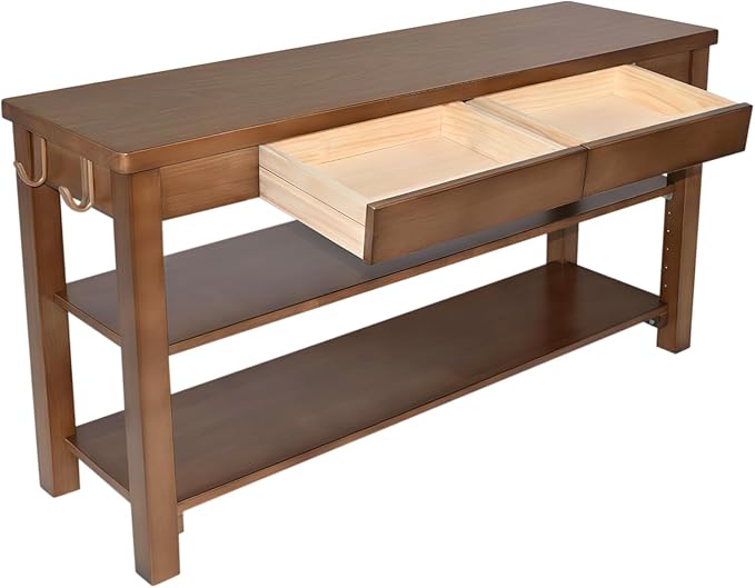Wood Shoe Bench Entryway with Drawer: 2-Tiers Wooden Storage Shoe Rack with - Image 7