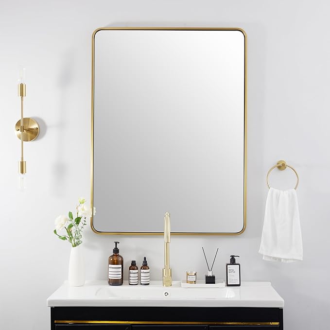 ANDY STAR Brushed Gold Mirror 40''X30'', Wall Mounted Horizontal/Vertical 1’’ - Image 9