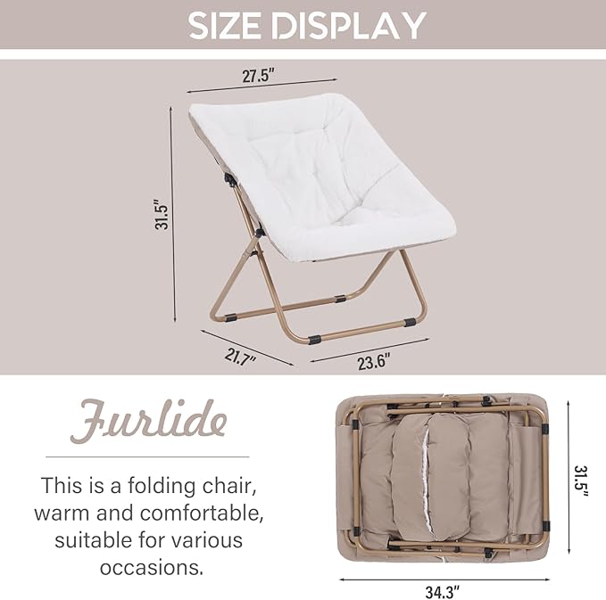 Saucer Chair, Comfy Bedroom Chairs, Oversized Folding Faux Fur Chair, Foldable - Image 2