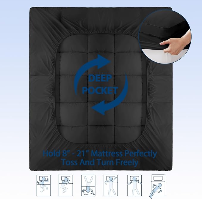 ELEMUSE Twin XL Black Cooling Bamboo Viscose Mattress Topper - Image 6