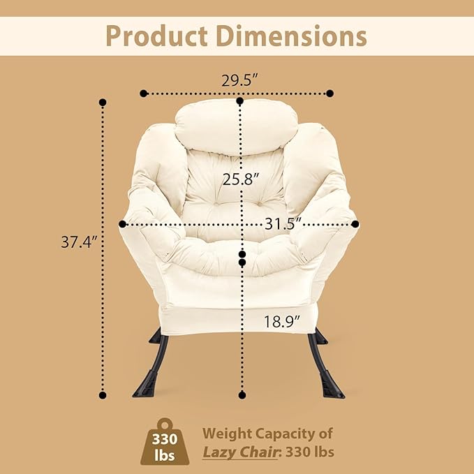 Lazy Chair Thick Padded, Comfy Velvet Accent Lounge Chair - Image 3