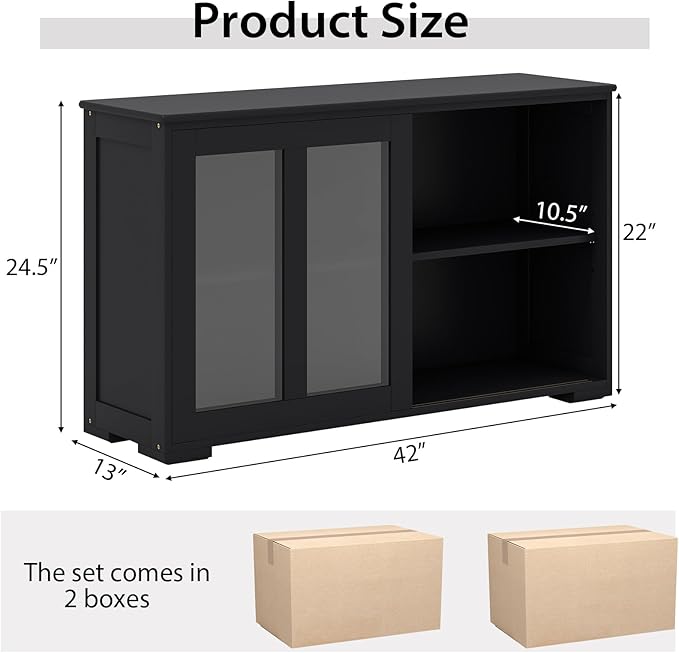 Costzon Sideboard Buffet Cabinet of 2, Wooden Kitchen Storage Cabinet - Image 3