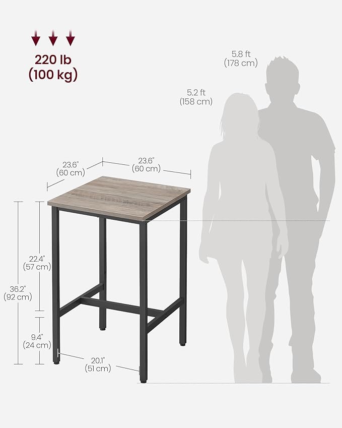 VASAGLE Bar Table, Small Kitchen Dining Table, High Top Pub Table, Height - Image 3