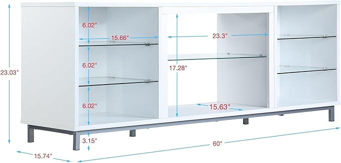 Manhattan Comfort Brighton 60" TV 7 Shelves, Tempered Glass Dividers and Media - Image 3