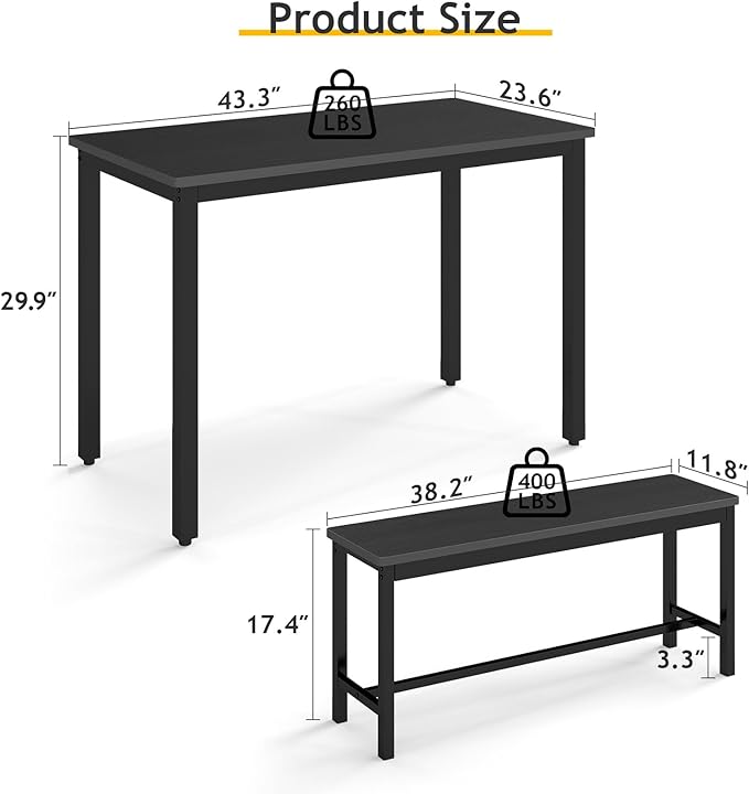 Rovibek 43" Dining Table Benches Set - Image 7