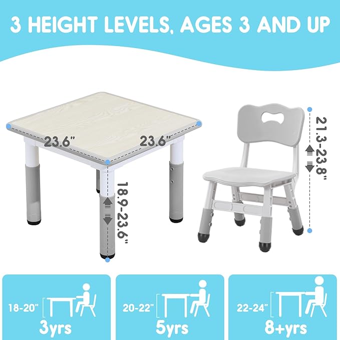 Kids Table & Chair Set with Adjustable Toddler-Safe Non-Slip Legs, Activity & - Image 5