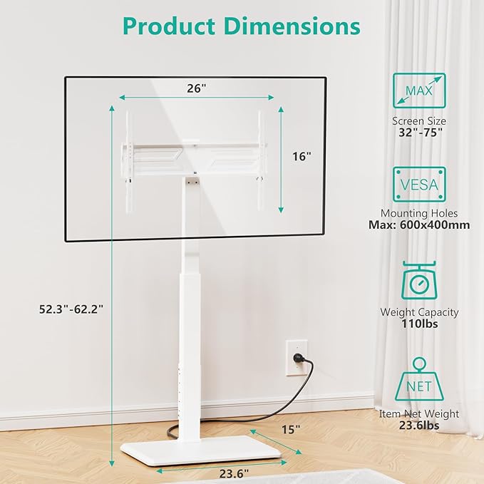WALI Floor TV Stand with Power Outlet, Tall TV Stand Mount - Image 5