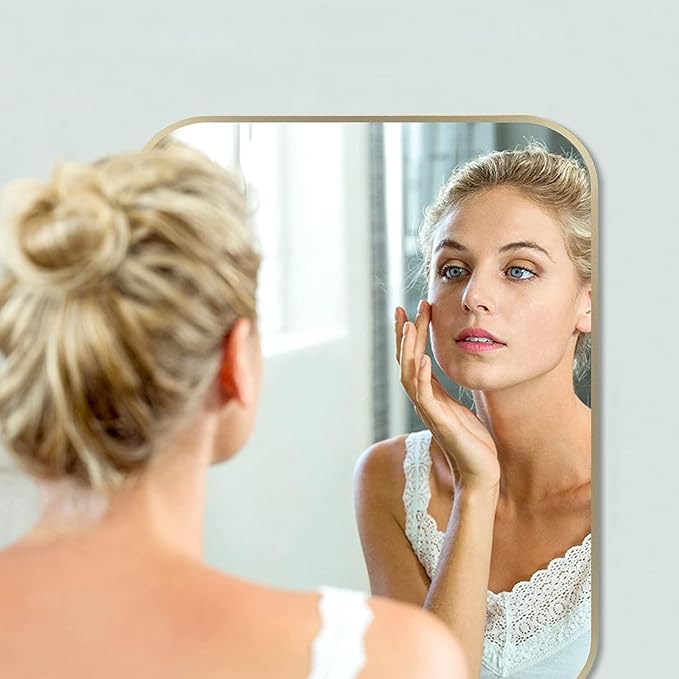 16x24 Inch Gold Bathroom Mirror, Brushed Brass Gold Metal Framed Rectangular - Image 3