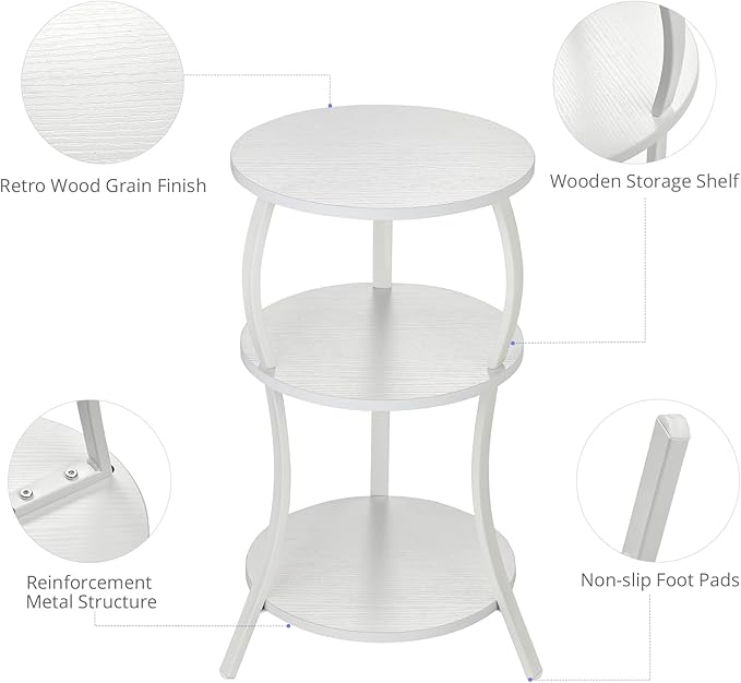 Vintage Small Round Side Table, 3-Tier Slim Waist Circular End Table - Image 5