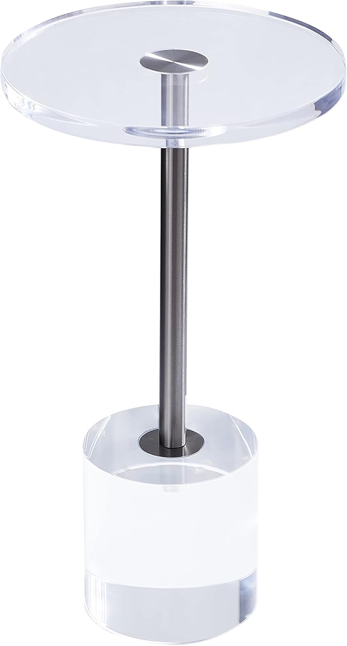 Clear Acrylic End Table, Side Table, Brushed Silver Metal, by Artmaze