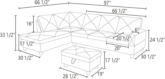L-Shaped Sectional Sofa with Ottoman, Color Blocking Flannel Leather - Image 2