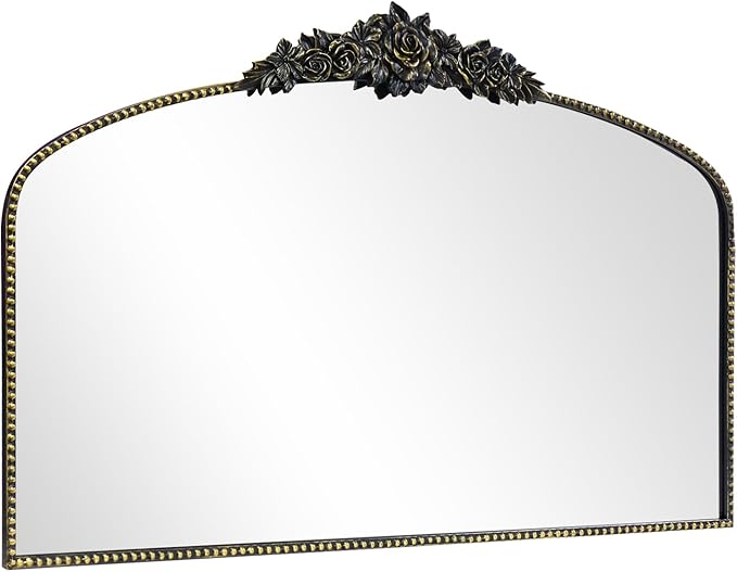 Antique Arched Black Mirror 48"x30", Traditional Victorian Vintage Mantel - Image 8
