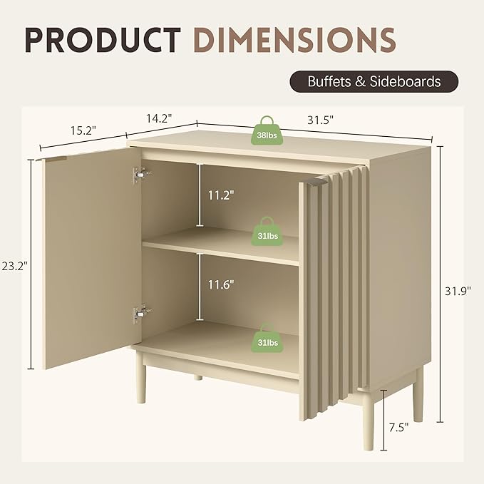 Fluted Cabinet with Storage, Buffet Cabinet Sideborad with Door, Kitchen Buffet - Image 2