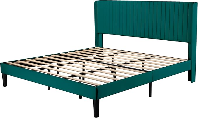Allewie King Size Bed Frame/Velvet Upholstered Platform Bed/Vertical Channel - Image 8