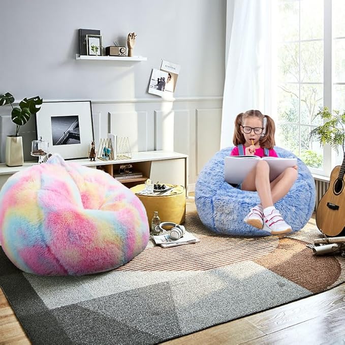 Fluffy Bean Bag Chair for Kids, 2.5FT Round Memory Foam Filled Bean Bag for - Image 2