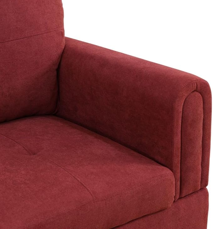 Red L-Shaped 3-Piece Flannel Sofa - Image 7