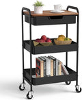 3 Tier Rolling Cart with Drawer, Metal Utility Cart on Wheels Storage Cart with by Aratan
